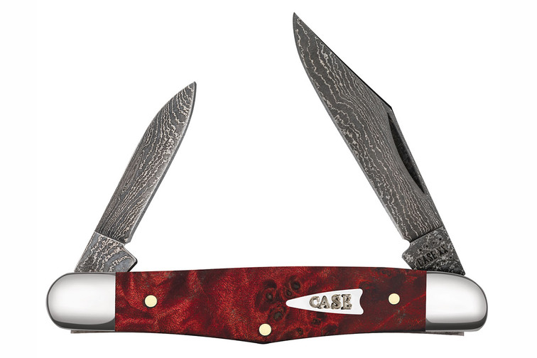 Case Half Whittler Red & Orange Maple Burl - Damascus Blade