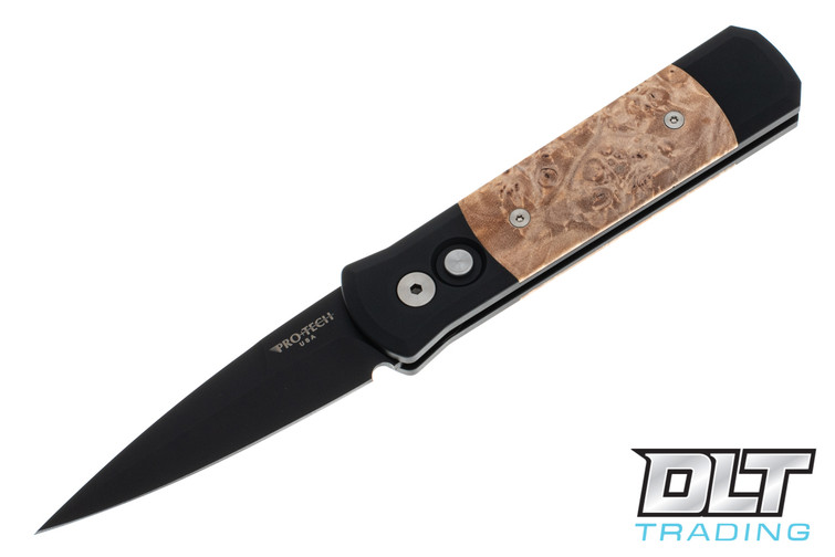 Pro-Tech Godson - Black Handle - Maple Burl Inlay - Black Blade