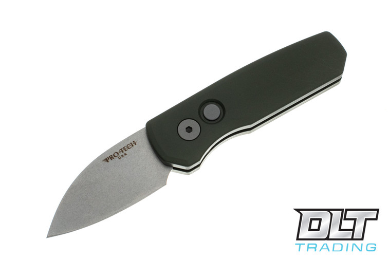 Pro-Tech Runt 5 - Green Handle - Stonewashed Wharncliffe Blade
