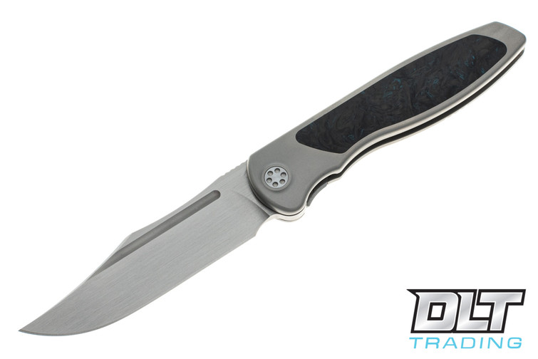 Sharp By Design Mini Tempest Bowie - Bead Blasted Titanium - Blue Dark Matter Inlay - Satin Blade
