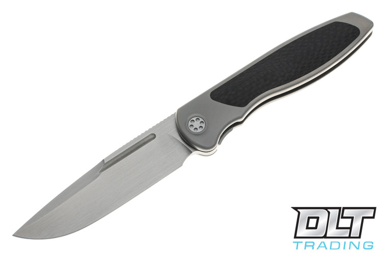 Sharp By Design Mini Tempest Drop Point - Bead Blasted Titanium - Carbon Fiber Inlay - Satin Blade
