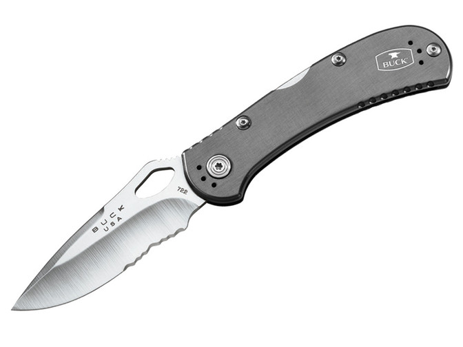 Buck Spitfire - Gray, Partially Serrated