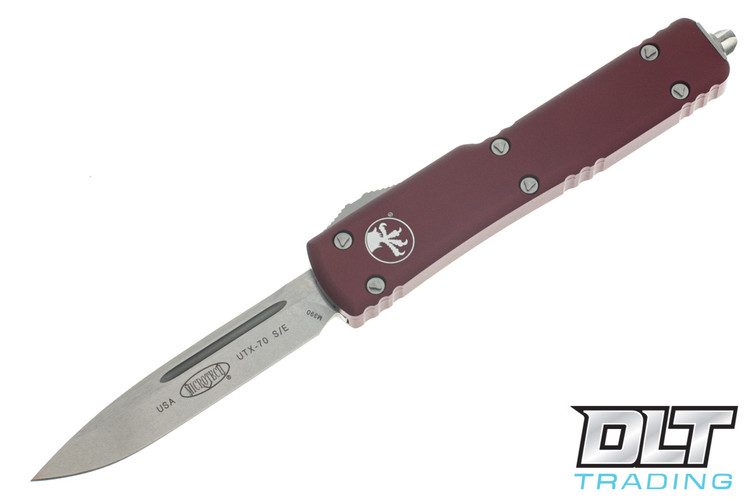 Microtech 148-10MR UTX-70 S/E - Merlot Red Handle - Stonewashed Blade