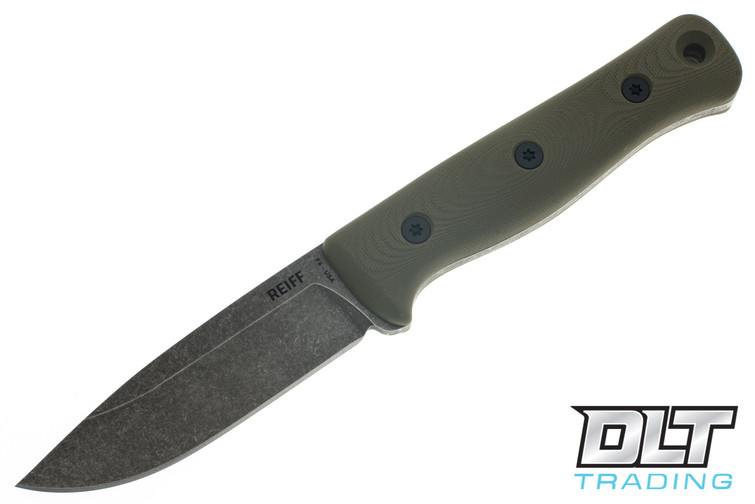 Reiff F4 Bushcraft OD Green G-10 - Saber - Acid SW - Leather