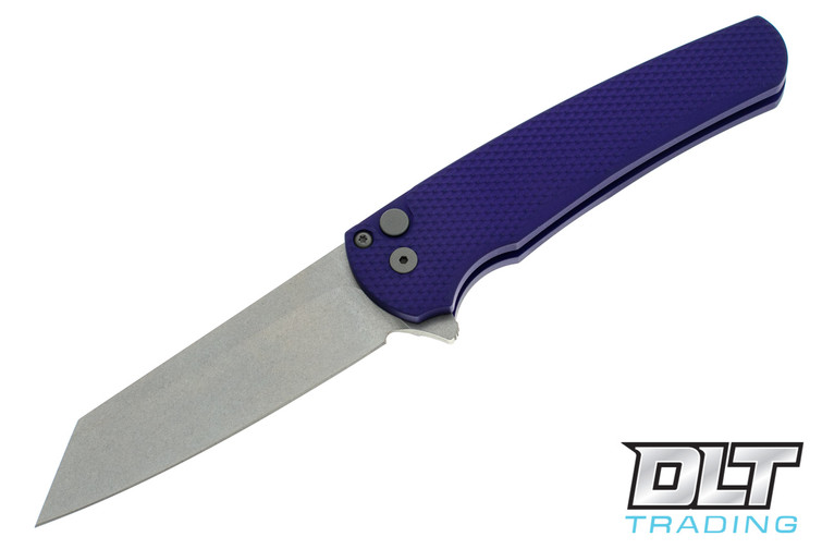 Pro-Tech Malibu Reverse Tanto - Textured Purple Handle - Stonewashed Blade