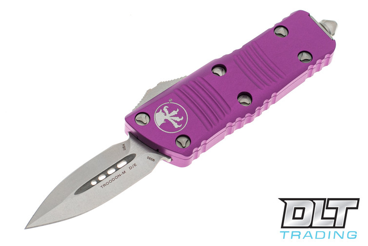 Microtech 238-10VI Mini Troodon D/E - Violet Handle - Stonewashed Blade