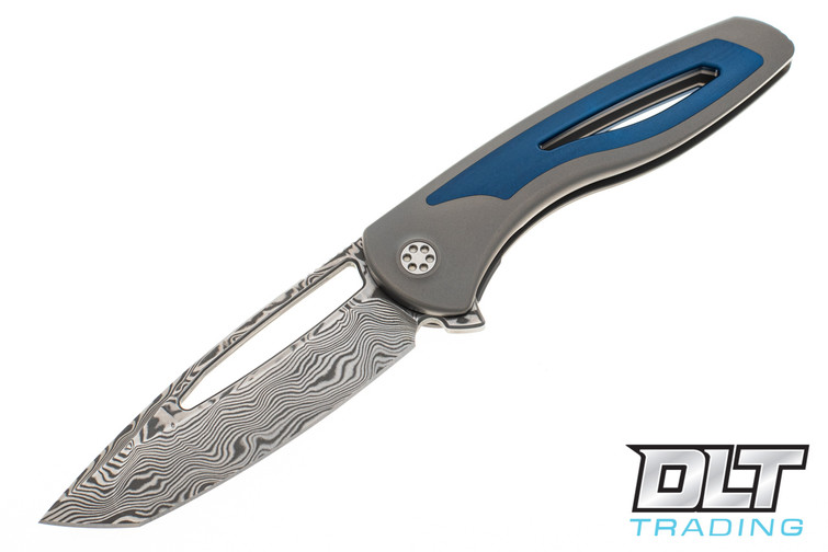 Sharp By Design Apex Tanto Flipper - Grey & Blue - Damasteel Blade