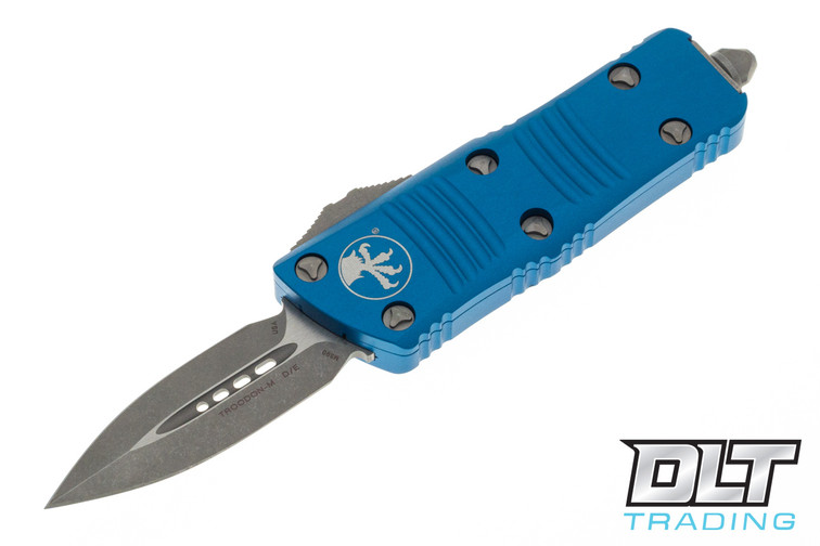 Microtech 238-10APBL Mini Troodon D/E - Blue Handle - Apocalyptic Blade