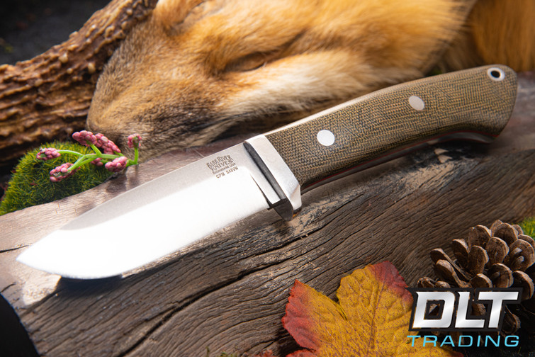 Bark River Classic Drop Point Hunter S45VN Green Canvas Micarta - Red Liners