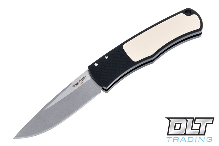 Pro-Tech Magic BR-1 Bolster Release - Black Handle - Ivory Micarta Inlay - Stonewashed Blade