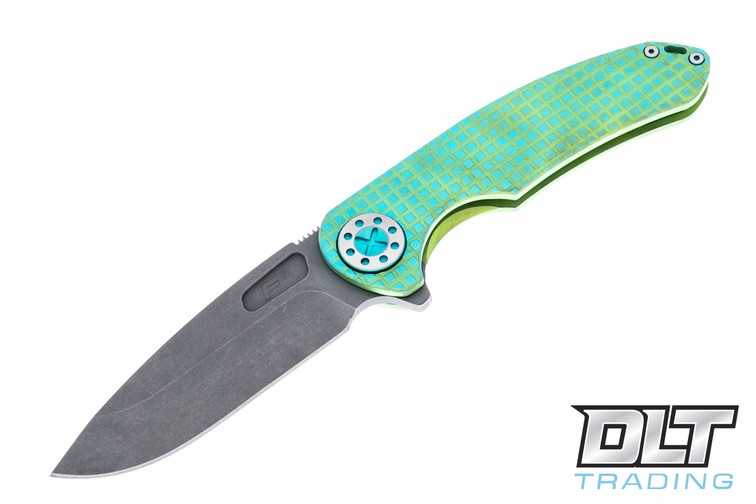 Curtiss F3 Large Flipper - Slicer MagnaCut - Frag Milling - Green Stonewash Titanium - Green Hardware