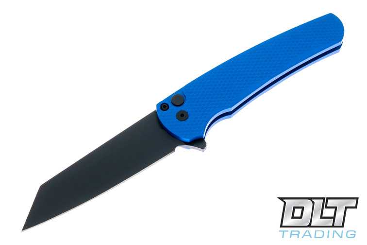 Pro-Tech Malibu Reverse Tanto - Textured Blue Handle - Black DLC M390 Blade