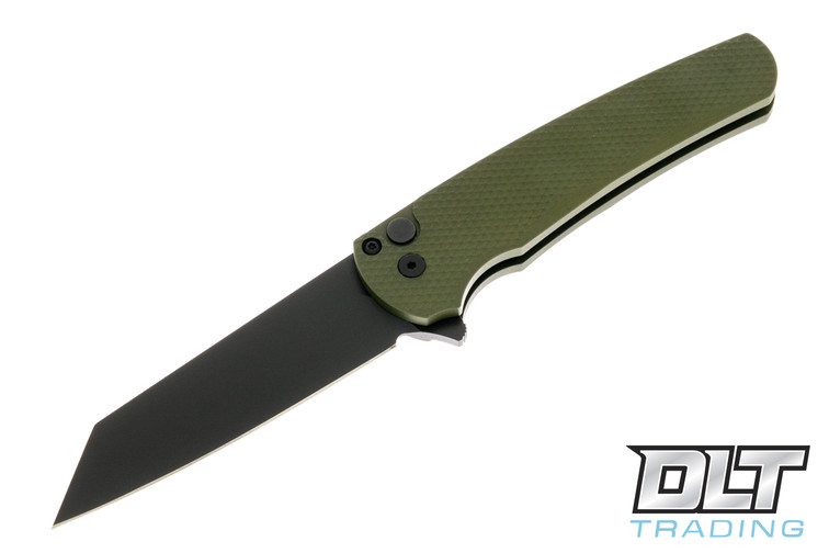 Pro-Tech Malibu Reverse Tanto - Textured Green Handle - Black DLC M390 Blade