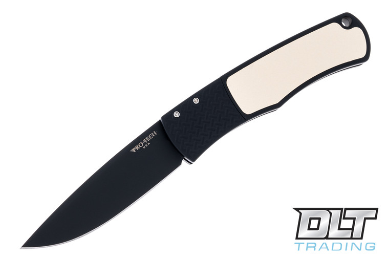 Pro-Tech BR-1 Bolster Release - Black Handle - Ivory Micarta Inlay - Black Blade