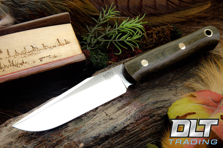 Bark River Ultra Lite Field Knife Green Canvas Micarta - Brass Pins