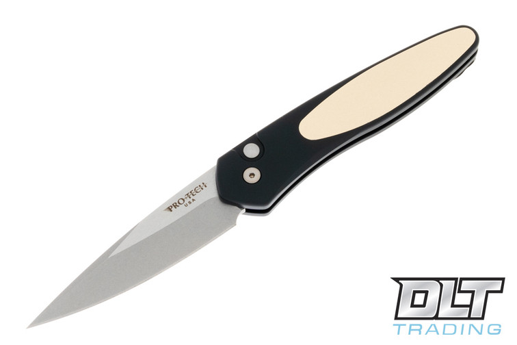 Pro-Tech Newport - Black Handle - Ivory Micarta Inlay - Stonewashed Blade Pro-Tech Newport - Black Handle - Ivory Micarta Inlay - Stonewashed Blade