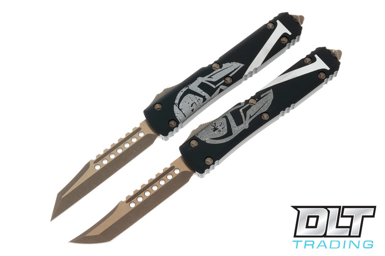 Microtech 119-13SETMLS Ultratech Hellhound & Warhound Combo Set - Black Handle - Bronze Apocalyptic Blade - Molon Labe Engraved