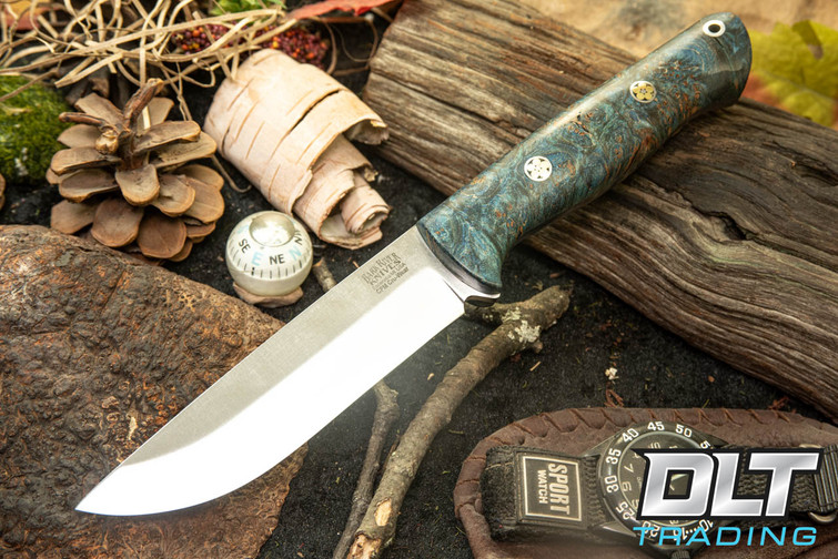 Bark River Bravo 1.25 LT Cru-Wear Ocean Blue & Red Maple Burl - Mosaic Pins - Rampless