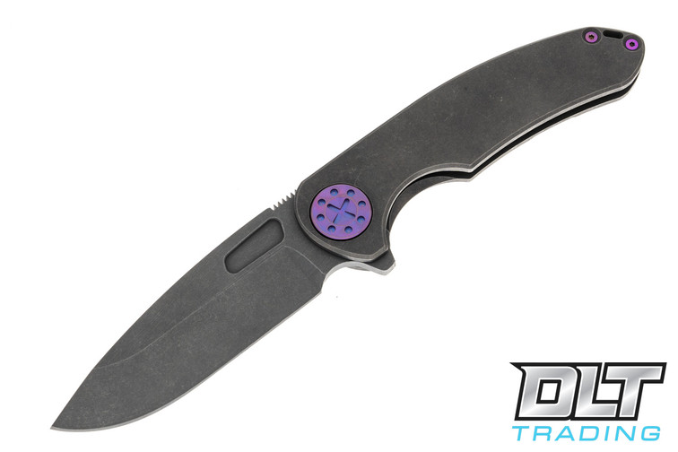 Curtiss F3 Large Flipper - Slicer MagnaCut - Stonewash Titanium - Purple Hardware