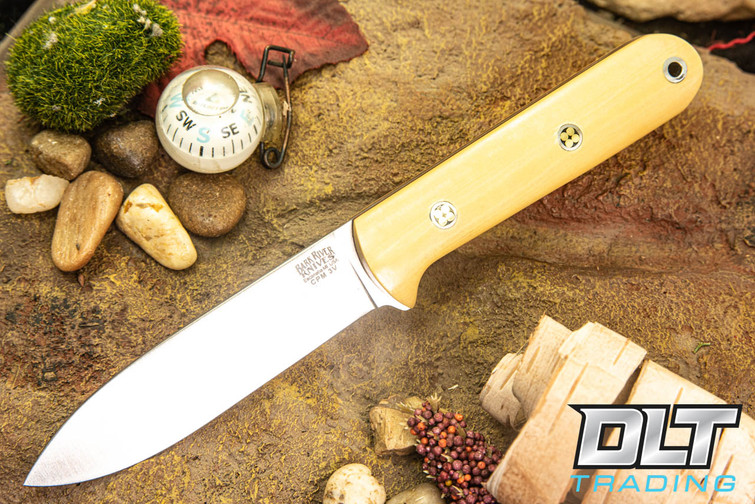 Bark River Mini Kephart 3V Antique Ivory Micarta - Red Liners - Mosaic Pins