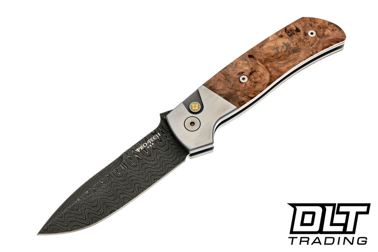 Pro-Tech Terzuola ATCF Custom - Stainless Handle - Maple Burl Inlay - Chad Nichols Damascus Blade