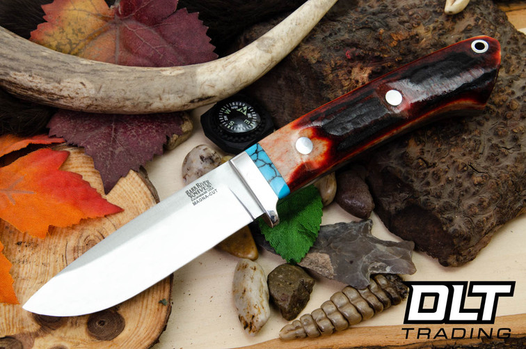 Bark River Classic Drop Point Hunter LT MagnaCut Red Stag - Turquoise Spacer