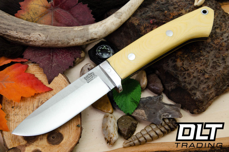 Bark River Classic Drop Point Hunter LT MagnaCut Antique Ivory Micarta - Black Liners