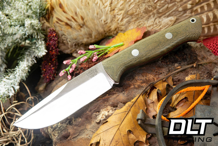 Bark River EXT-2 LT 3V Swedge - Green Canvas Micarta - Red Liners