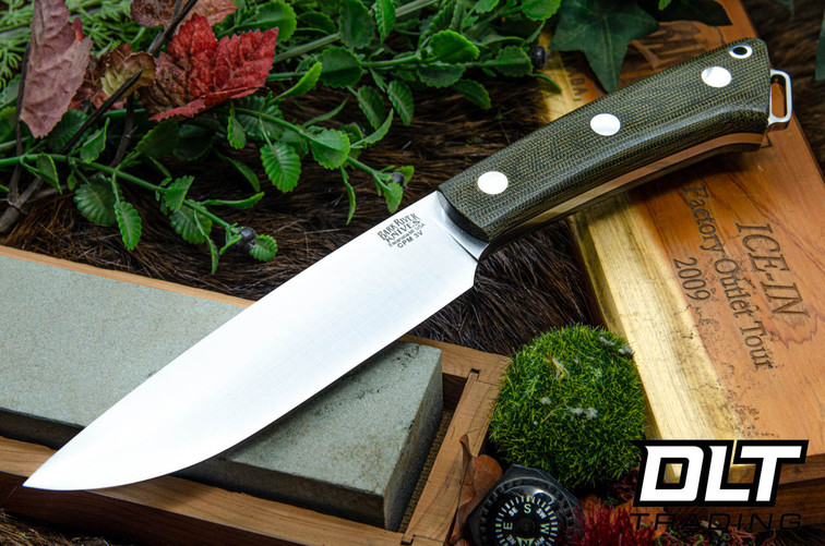 Bark River Fox River II LT 3V Green Canvas Micarta - Black Liners