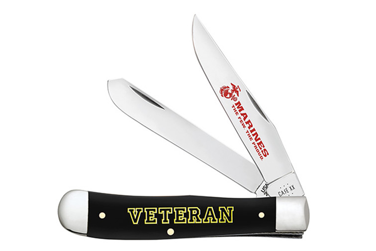 Case Trapper USMC Veteran Embellished Smooth Black Synthetic