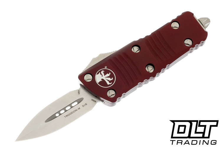 Microtech 238-10MR Mini Troodon D/E - Merlot Red Handle - Stonewashed Blade
