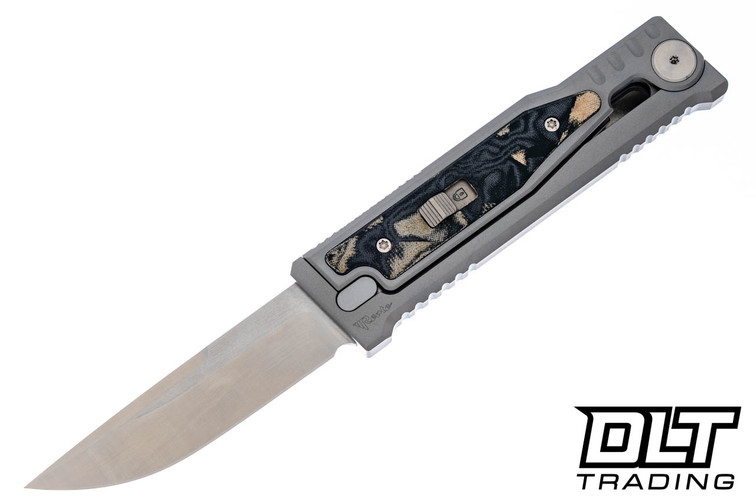 Reate EXO-M Elmax Drop Point - Black & Green Burl Micarta Inlay