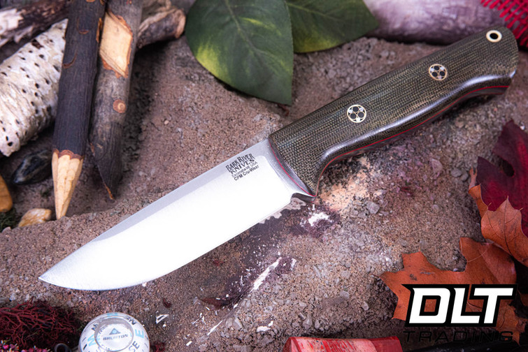 Bark River Bravo 1 Cru-Wear Green Canvas Micarta - Red Liners - Mosaic Pins - Rampless