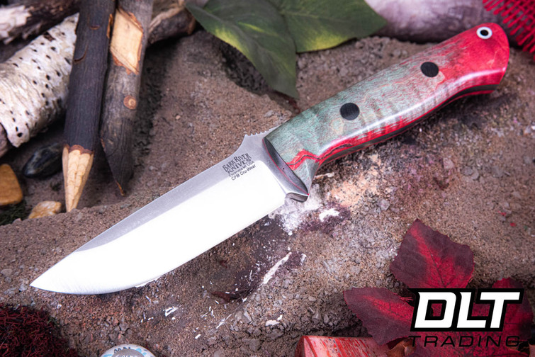 Bark River Bravo 1 Cru-Wear Green & Red Tigertail Maple Burl - Red Liners - Black Pins