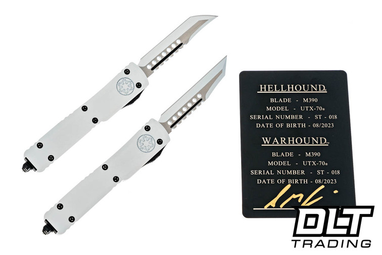 Microtech 419-1SETSTDS UTX-70 Hellhound & Warhound Combo Set - Storm Trooper Handle - White Blade