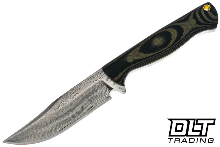 Tope Hacksaw Jim - Alabama Damascus - Black & OD Green Linen Micarta - OD Green Liners & Pins