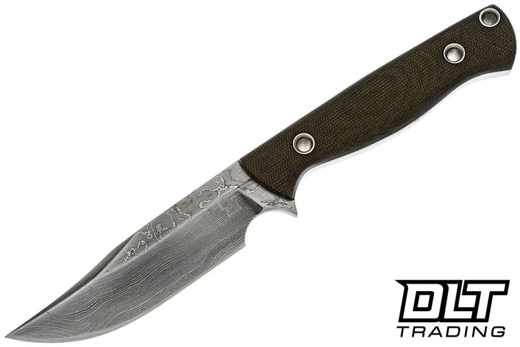 Tope Hacksaw Jim - Alabama Damascus with Choil - OD Green Canvas Micarta - Black Liners - Flared Stainless Pins