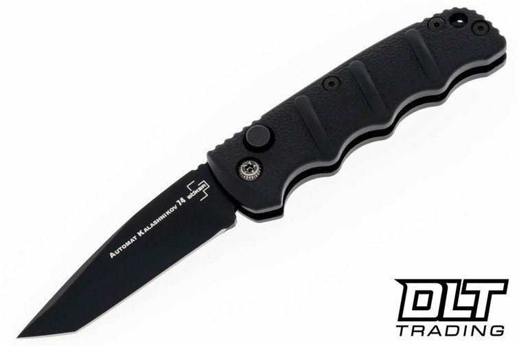Boker Mini Kalashnikov Button Lock Auto - Tanto Black D2 Blade - Black Aluminum Handle