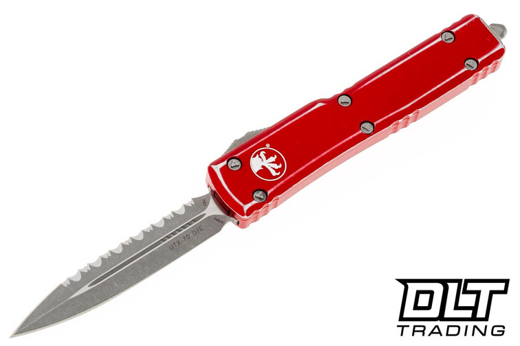 Microtech 147-12DRD UTX-70 D/E - Red Handle - Stonewashed Blade