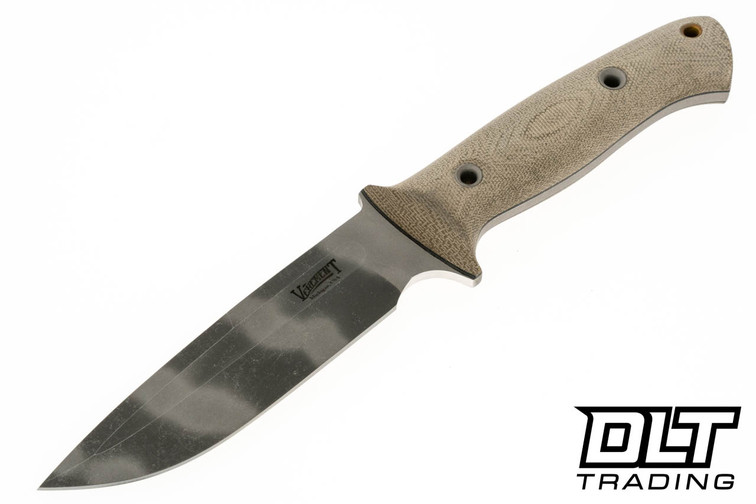 Vehement K2 OD Micarta - Black Liners - OG Tigerstripe Blade - Black Leather - White Stitching