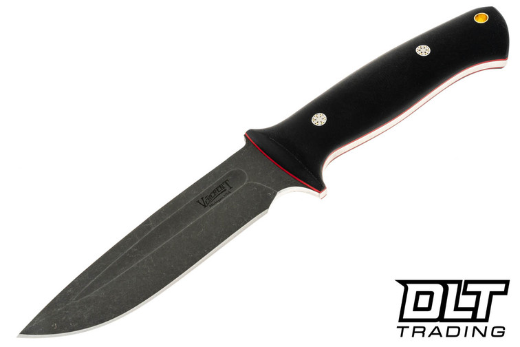 Vehement K2 Satin Double Black Micarta - Red Liners - Mosaic Pins - Black Wash Blade - Black Leather - Red Stitching