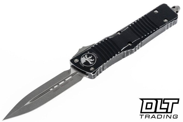 Microtech 142-10DBK Combat Troodon D/E - Distressed Black Handle - Apocalyptic Blade