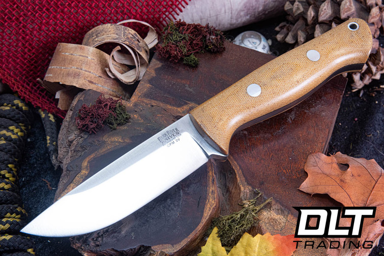 Bark River Bravo 1 3V Natural Canvas Micarta - Black Liners - Rampless