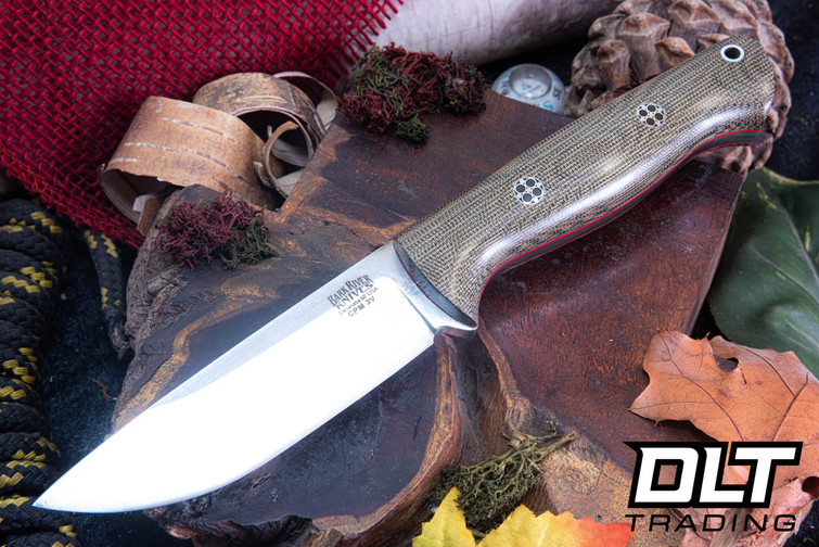 Bark River Bravo 1 3V Green Canvas Micarta - Red Liners - Mosaic Pins - Rampless