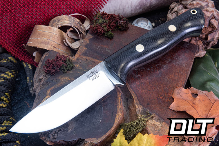 Bark River Bravo 1 3V Black Canvas Micarta - Brass Pins - Rampless