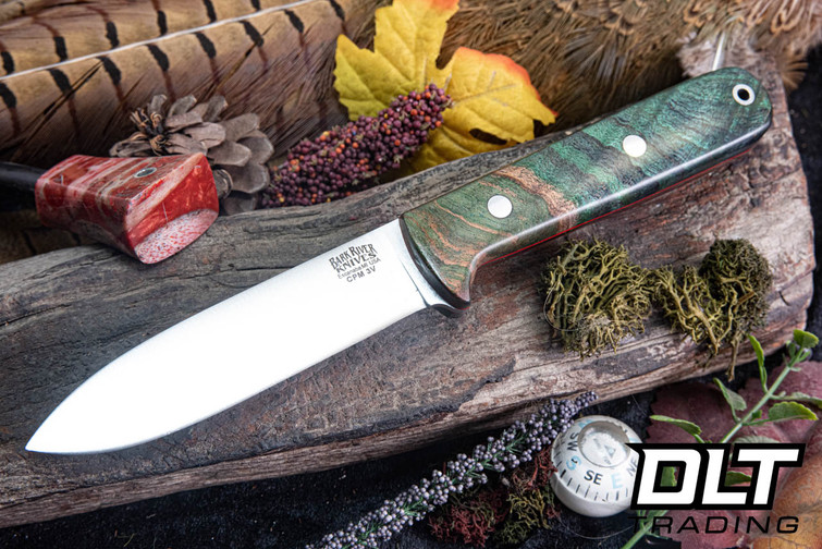 Bark River Kephart 4 3V Peacock Green & Brown Maple Burl - Red Liners