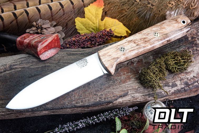 Bark River Kephart 4 3V Natural Spalted Maple Burl - Black Liners - Mosaic Pins #2