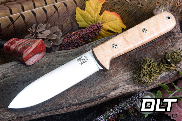 Bark River Kephart 4 3V Natural Curly Maple - Black Liners - Mosaic Pins #1