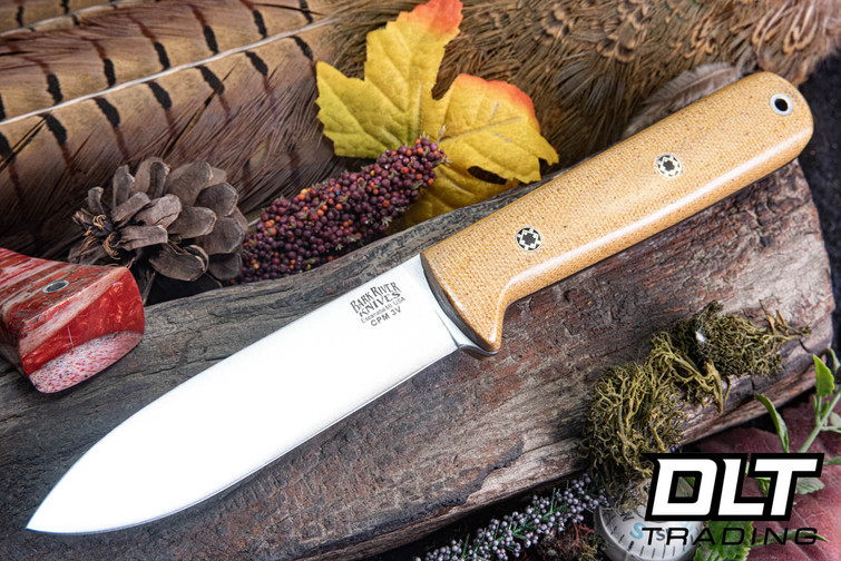 Bark River Kephart 4 3V Natural Canvas Micarta - Black Liners - Mosaic Pins