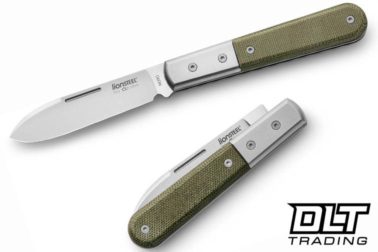 LionSteel Roundhead Barlow - M390 Spear Point Blade - Ti Bolster & Liners - Green Canvas